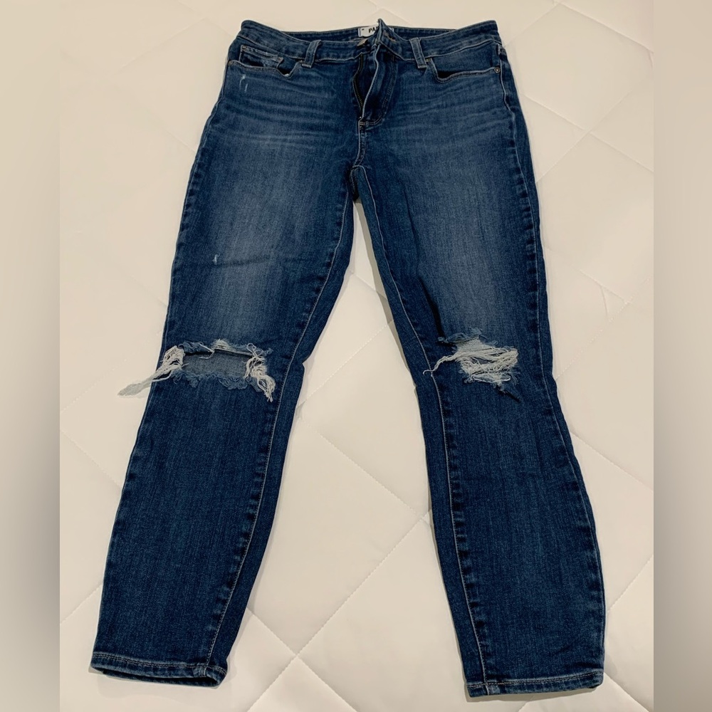 PAIGE Dark Blue Distressed Skinny Jeans - Size 30